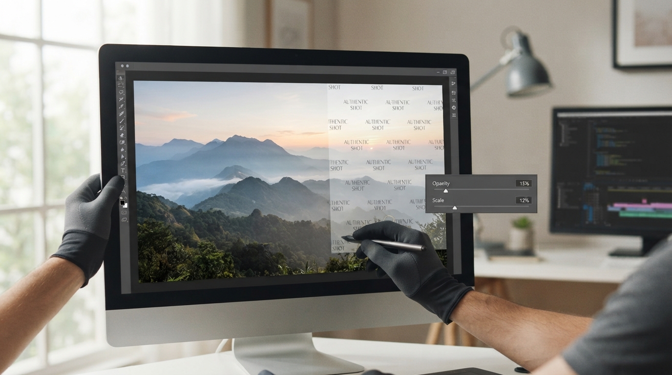 Editorial illustration: How to Add Balanced Image Watermarks Without Obscuring Your Work